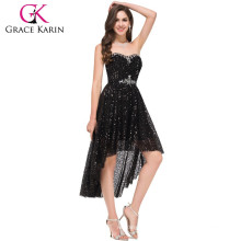 Grace Karin New Model Strapless High Low Black Sequins Free Black Prom Dress CL008915-1